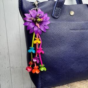 Daisy Flower Leather Bag Charm Genuine Purple Leather Purse Crossbody Keychain